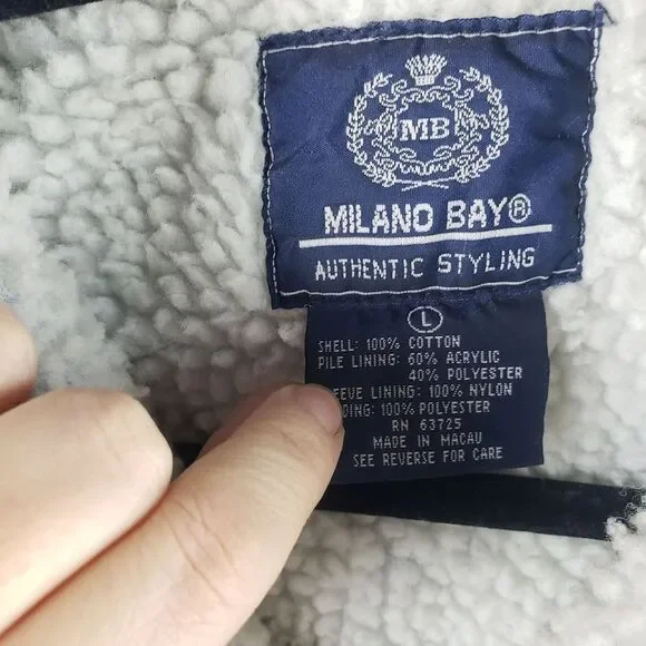 Men's Vintage Milano Bay Denim Sherpa Line Snap Button Jacket Size Large - Picture 13 of 13